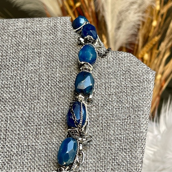 NAKAMOL Grungy Style Blue Chunky faceted Semi-Precious Stones Mixed Metal Chains - Picture 7 of 12